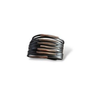 New 1 1/4" Wide Black Leatherette Silvertone Cuff Bracelet adj 7" to 8" Length